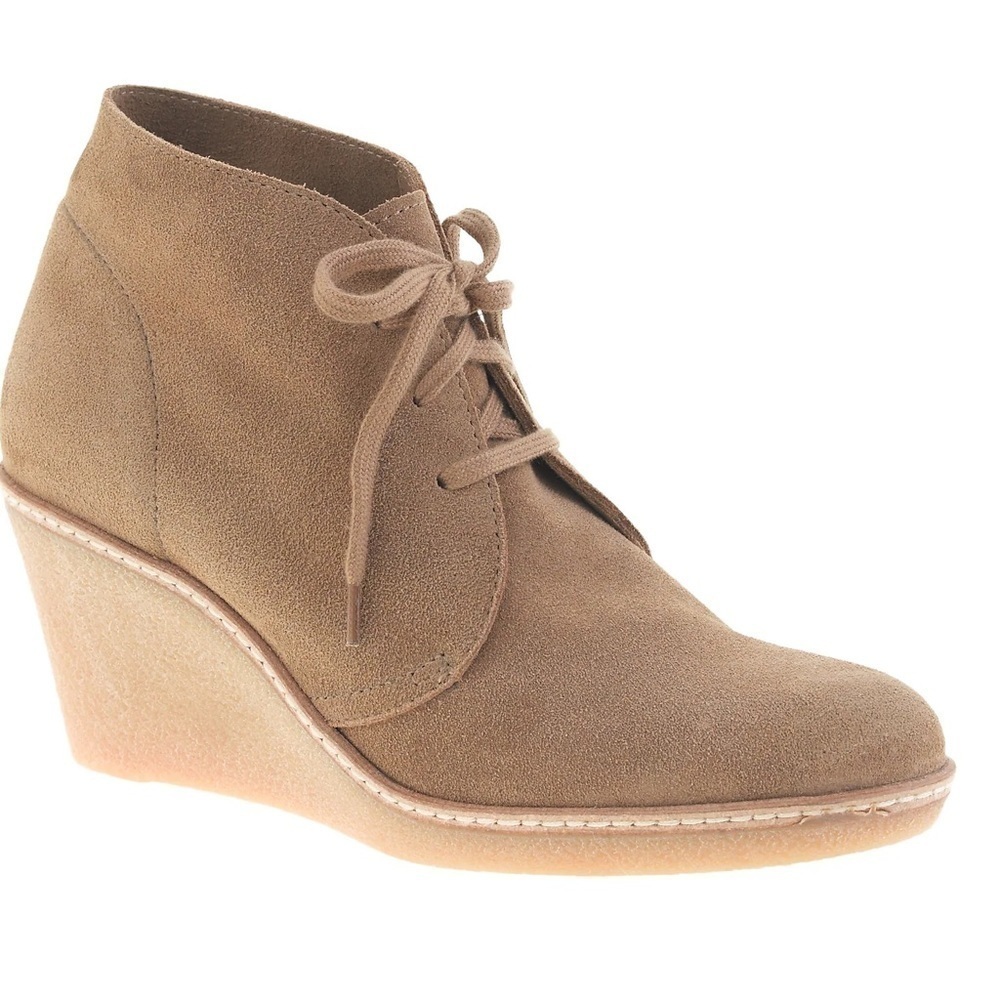 J Crew MacAlister wedge boot flax EUC leather upper bootie wedge shoe size 9